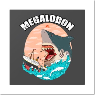 megalodon shark Posters and Art